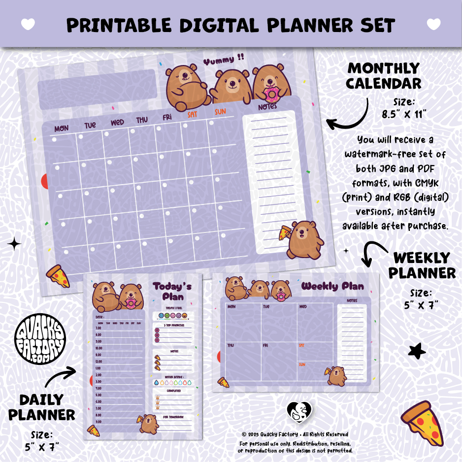 Quacky Factory - Bears - Printable Digital Planner Set (34511-344484)