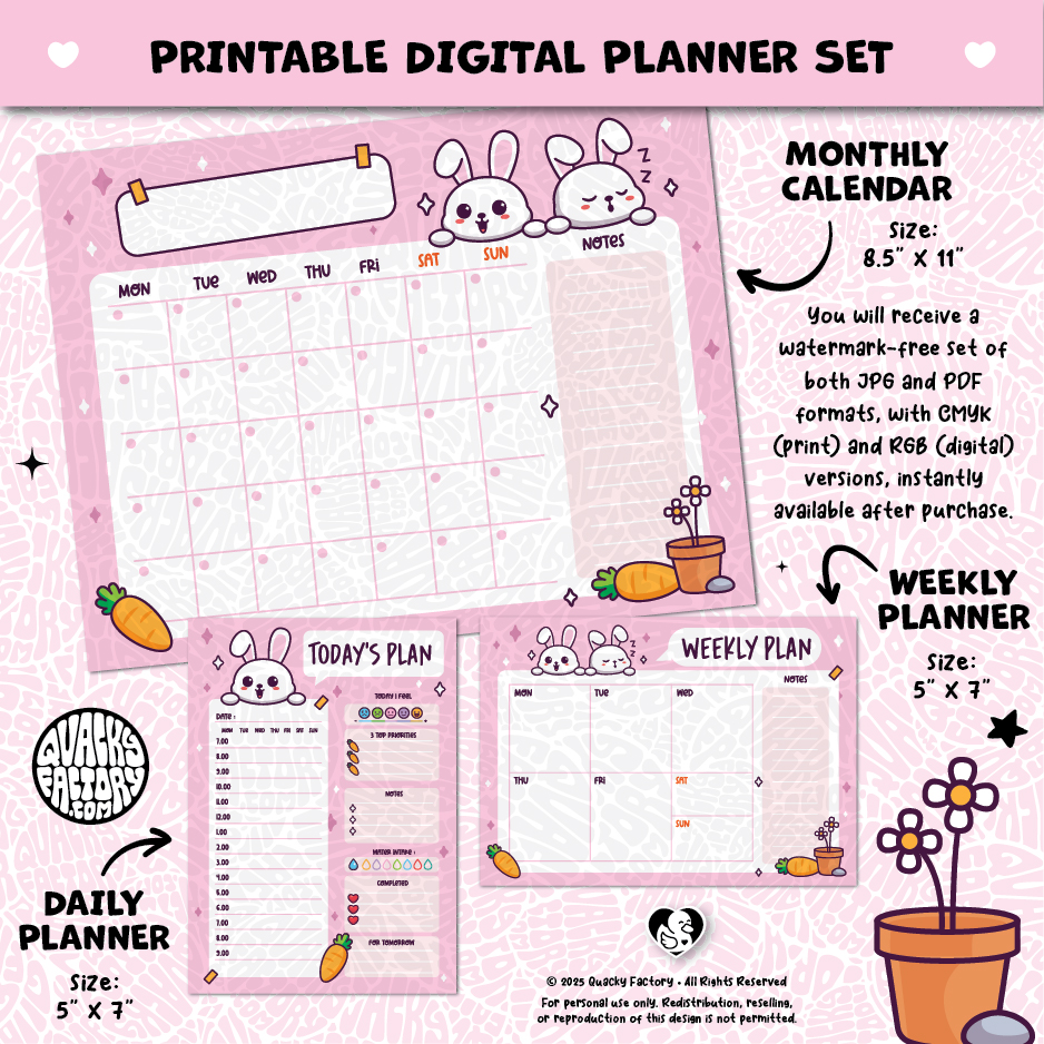 Quacky Factory -Bunnies - Printable Digital Planner Set (34541-344484)